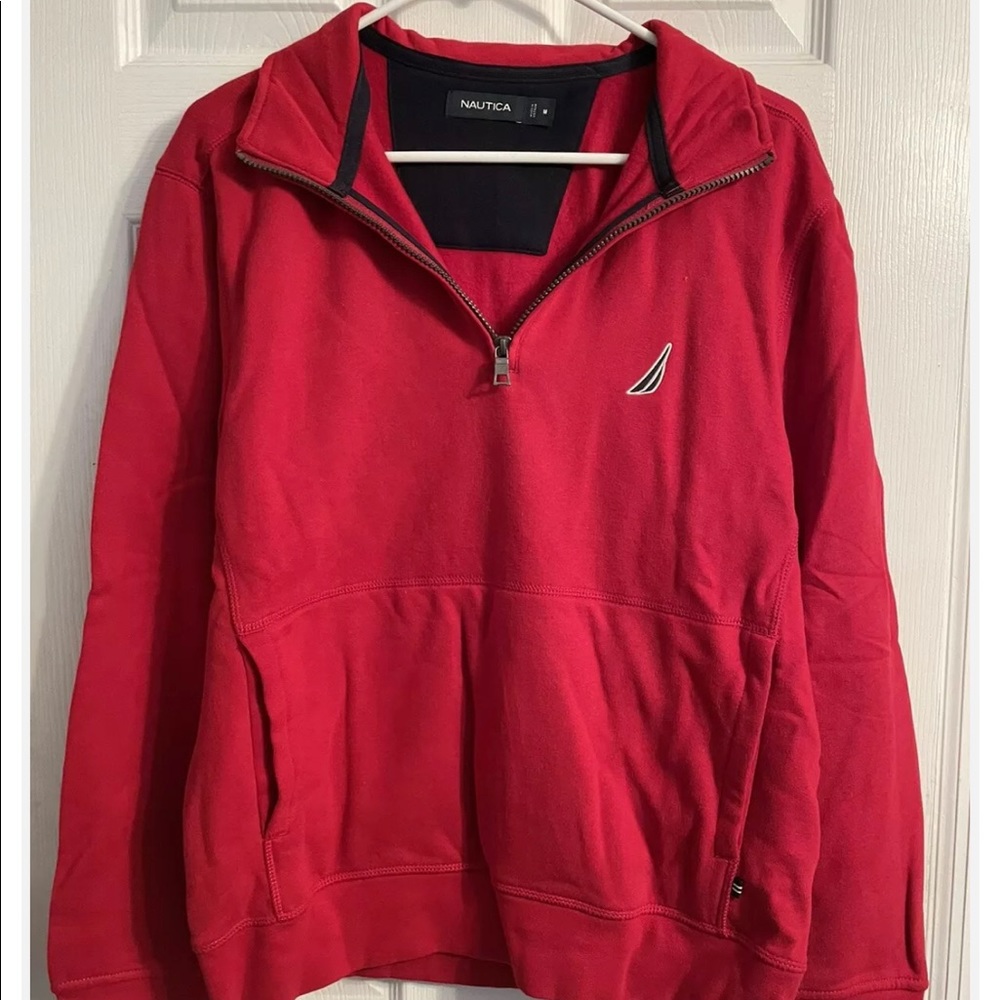 NWT Nautica Sweatshirt Men's Medium Red Long Sleeve Pullover 1/4 Zip Neck